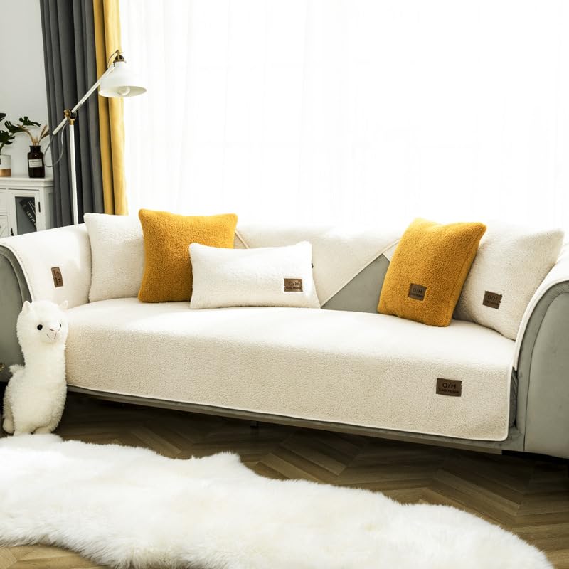 Housse de canapé sectionnelle en peluche blanche 90x90cm