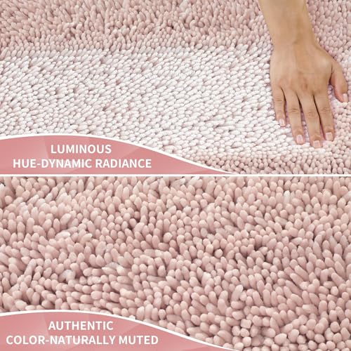 Image of Yimobra Long Bathroom Rugs Runner 55x24 Inch, Extra Thick Soft Absorbent Chenille Bath Mat, Non Slip Machine Washable, Quick Dry Bath Rugs for Bathroom Floor, Tub and Shower, Pink