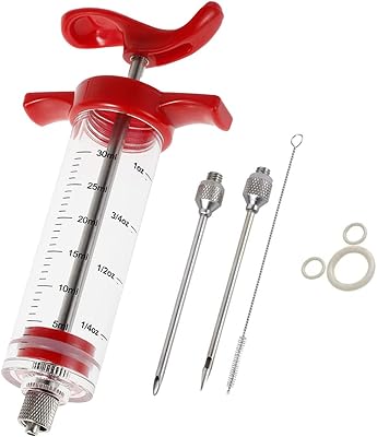 Meat Injector Syringe - Meat Injector Kit for BBQ Grill with 1-oz Marinade Flavor Injector with 2 Professional Needles,1 C...