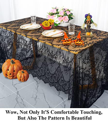 Vintage-Lace-Tablecloth 60X120-Inch 1 Pack Black Lace Rectangle Tablecloth Lace Boho Print Tablecloth Lace Overlay Tablecloth Lace Table Runner Overlay (1, Black) #TOP1