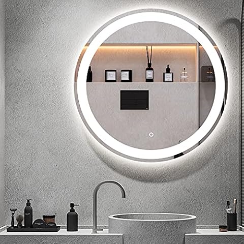 S'bagno 800mm Diameter, Modern, Round, Illuminated Bathroom Mirror with LED Light, Integrated Bluetooth Speaker, Dimming Function, Demister Pad and Touch Sensor Switch… Cover