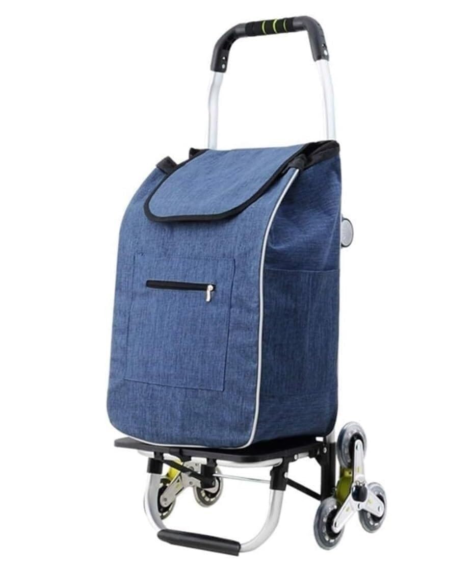 Folding Trolley Cart Shopping Hand Wheel Stair Climbing Groceries Stroller Durable Garden Trolley Car(Blue)
