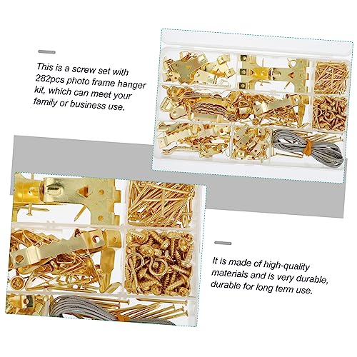 Image of 282pcs Picture Hanging Kit Hooks and Nails Non-Marking Hardware for Easy Installation of Frames Mirrors and Decorative Items Includes Storage Box for Organization