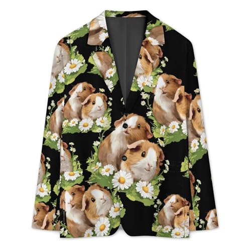 Guinea Pigs Daisy Flower Casual Men's Blazers Two Button Lapel Suits Jacket Lightweight Sport Coats3