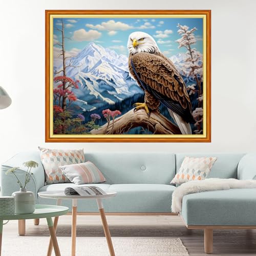 Image of Dimxvean Stamped Cross Stitch Kits,Cross Stitch Kits for Adults Beginners,Embroidery Kits Full Range of Cross Stitch Stamped Kits Needlepoint Kits Cross Stitch Patterns-Mountain Eagles 16x20 inch