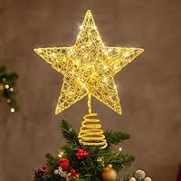 Weihnachtsbaumspitze, Baumspitze mit 20 LED, Christbaumspitze und Tannenbaum Aufstecker, 20 * 25cm (Gold)