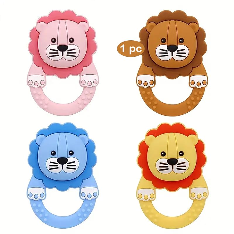 Fimalia Silicon & Wooden Baby Teething Toys for 3+ Months Baby, BPA Free Baby Teether Sensory Toy (Multicolor) (Lion Shape (1 pc Multicolor))-image-25