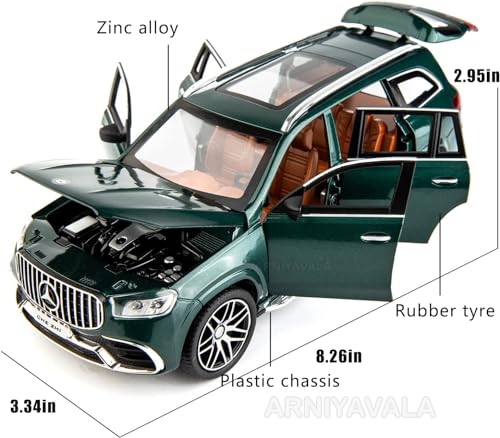 Image of 1 /24 Mercedes Benz GLS63 AMG Model Car,Zinc Alloy Diecast Toy Car Pull Back with Light and Sound Toy Vehicle Door Can Be Opened (Green)