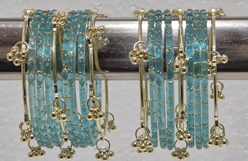 Image of kashmiri ghangharoo glass bangle Set For Women And Girls | Light Weight Bangles | Traditional Transparent Fancy Glass Chudi Set for Wedding, Party (18 Bangles)