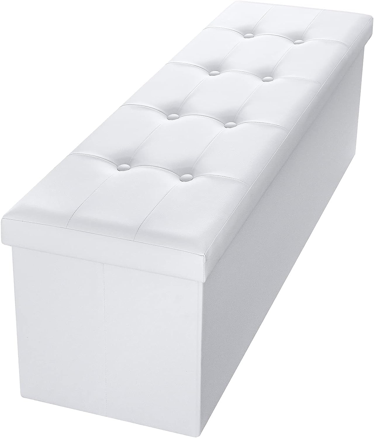 BOLLI Pouf avec Espace de Rangement 110x38x38 cm, Canapé Pouf avec Coffre de Rangement, Repose-Pieds en Forme de Cube avec Couvercle Rembo - Blanc