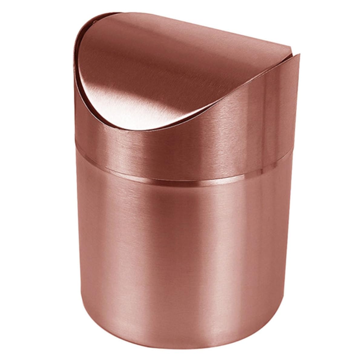 SHERCHPRY Mini Cestino in Acciaio Inox con Coperchio per Rifiuti da Scrivania, Contenitore Salvaspazio Finitura Rame Antico, Perfetto per Auto, Bagno e Ufficio