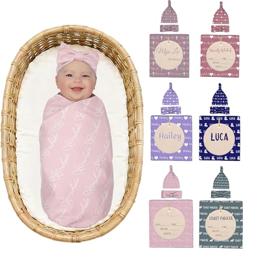 tuchenn Personalized Baby Swaddle with Name, Custom Baby Blanket, Baby