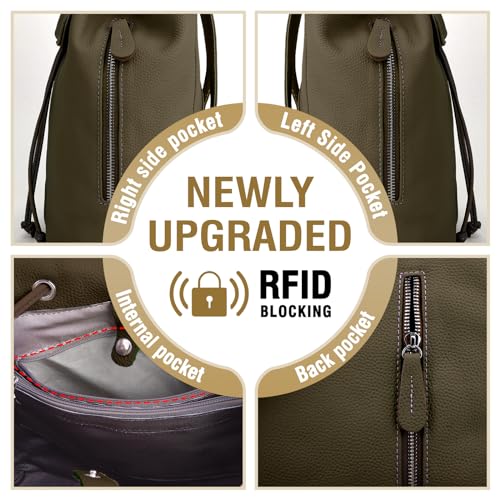 Image of BOYATU Women's Full-Grain Leather Backpack Purse, Minimal Structured Design, Work Commuter & City Travel, Compact Everyday Essentials, Fashion RFID Pocket Bag ((Olive green)