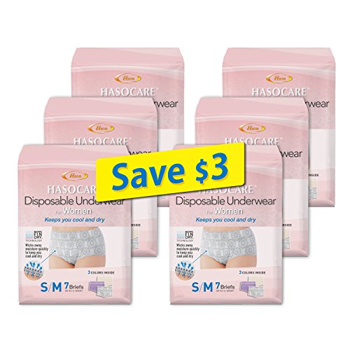 HASOCARE Disposable Moisture Wicking Briefs (Without pad) for Women 42 Count(6packs X 7pcs.) Small/Medium