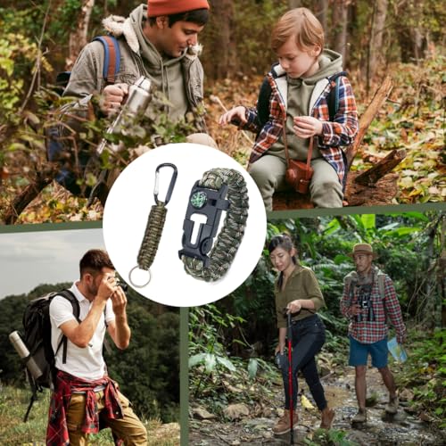 FIMWOLZ 2 Pcs Survival Armband mit Pfeife Feuerstein und Kompass Multifunktionales Paracord Armband für Outdoor-Aktivitäten mit 2 Paracord Armband