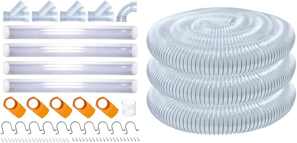 POWERTEC 70306 4 Inch Dust Collection Fittings Network with Hose Splice & 70143 4" x 20' PVC Dust Hose for Woodworking & Shop Vacuum