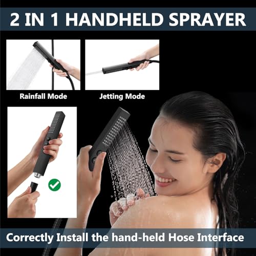 Image of Aolemi Ceiling Shower Faucet Set System Dual Head 12&6 Inch Matte Black
