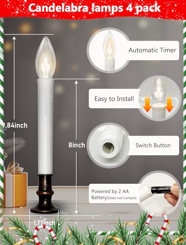Image of 4PK Battery Operated LED Window Candles, 9 inch Christmas Candle Lamp