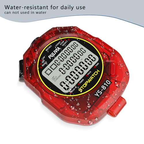 Image of Stopwatch Timer 10 Splits /Laps Digital Stop Watch for Sports, Countdown Alarm Clock Date Memory Recall Large Display, Stopwatch for Coaches PE-Teacher Referee (red, 10 Splits /laps)