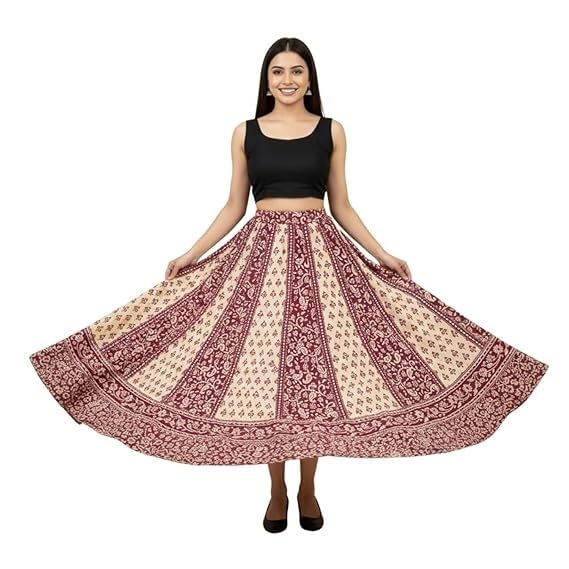 Image of HARSHITA-Enterprises Jaipuri Women's Cotton Printed Elastic Long Skirts