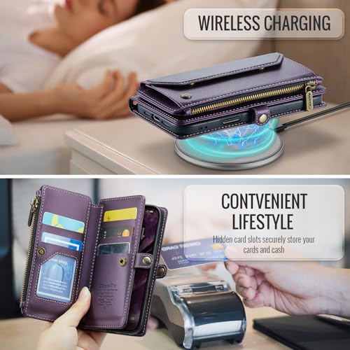 Étui à rabat rétro iPhone 16 violet avec porte-cartes, béquille et RFID - 6