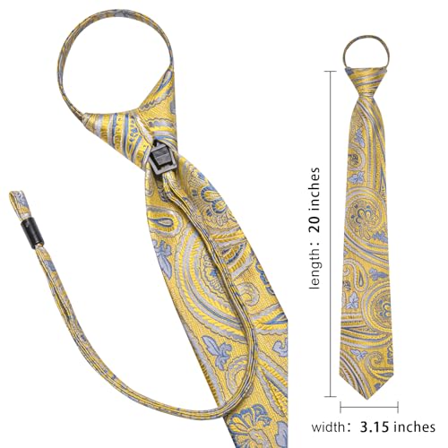 Image of Hi-Tie Zipper Ties for Men Pre-tied Tie Set Lapel Pin Pocket Square and Cufflinks Formal Business Wedding Adjustable Necktie