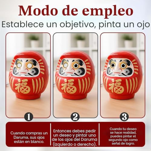 Miniatura 4 de Muñeco Daruma Rojo 12 Cm 4,7 Pulgadas De Altura Amuleto Japonés De La Suerte Para Objetivos, Espíritu Zen Y Dharma Decoración Y Regalo Tradicional Japonés Auténtico Tamaño 2 Hecho En Japón