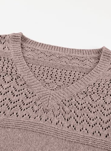 Image of SHEWIN Women's Sweaters Casual Long Sleeve V Neck Crewneck Lightweight Crochet Pullover Sweater Tops
