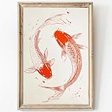 Modern Large Abstract Artwork Koi Fish Canvas Wall Art Watercolor Animal Prints Abstract Fish Painting Water Life Picture Watercolor Fish Print Aquatic Animal Posters Vintage Fish Art 16x24in No Frame