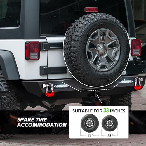 Image of YZONA for Wrangler JK Front and Rear Bumpers Compatible with 2007-2018 Jeep Wrangler JK JKU Unlimited 2 /4 Doors with Winch Plate, Bull Bar, LED Lights, OE Fog Light Holes, 2 inch Hitch Receiver & D-rings