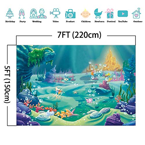 Mocsicka Mermaid Backdrop Under Sea Castle Photography Background 7X5Ft Vinyl Child Kids Baby Birthday Party Decoration Backdrops #TOP3