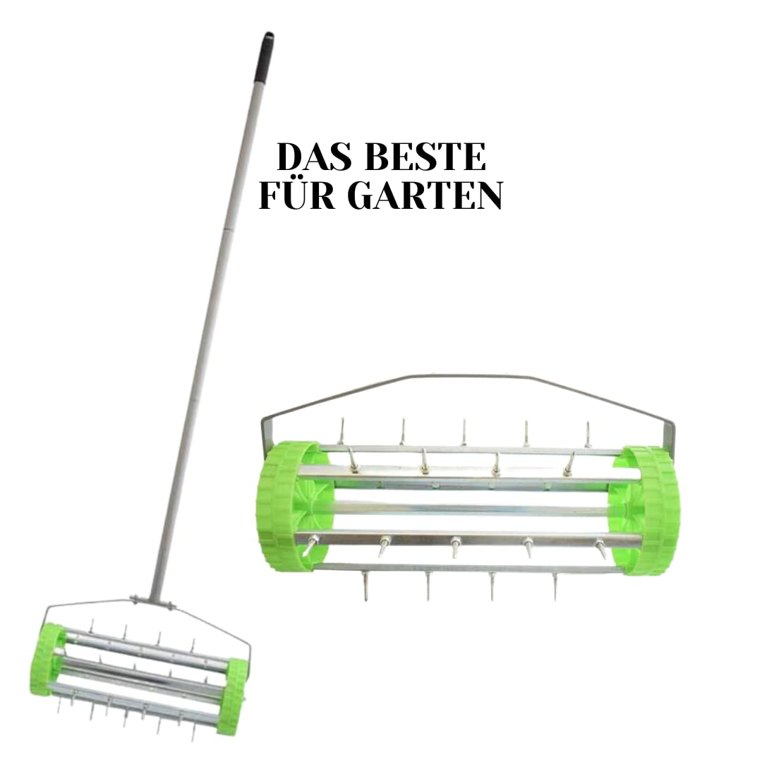 BASS POLSKA Aerifizierer, Manueller Rasenlüfter Handbelüfter Robust für dicken Grass Rasenbelüftung Wurzelsystem Dreiteilige Klappbare Griffange Ränder 27 Dornen Breite 120 mm