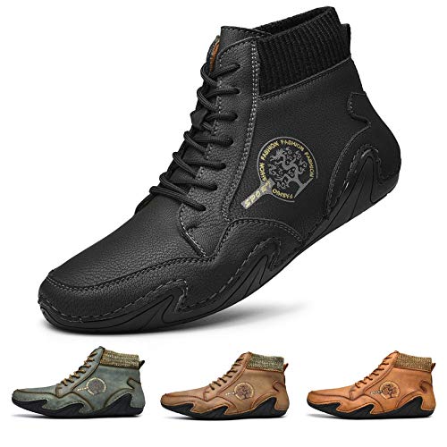 Image of NUHEEL Mens Ankle Boots Casual Loafers Shoes Vintage Hand Stitching Comfort Driving Shoes Soft Leather Ankle Chukka Boots Breathable Lace-up Flats Oxford Shoes Anti Slip Walking Shoe for Work Office