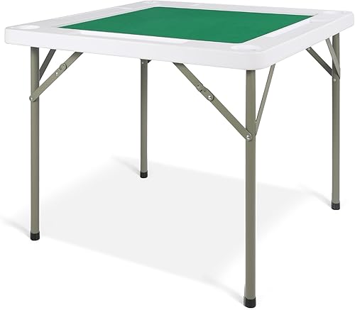 REDCAMP Mesa Mahjong plegable de 34.6 pulgadas, mesa cuadrada plegable de dominó con superficie verde y soporte para tazas, mesa de juego portátil