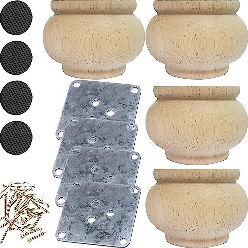 Solid Wood Sofa Legs Replacement Set Of 4 Round Turned Spindle Wooden Bun Feet For Armchair From Furniture Accessories - Price 18.73