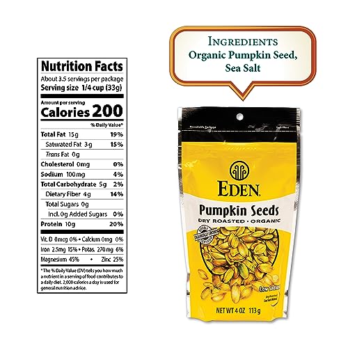 Image of Eden Organic Pumpkin Seeds, Shelled, Dry Roasted and Lightly Sea Salted, to Eat, 4 oz (12-Pack)