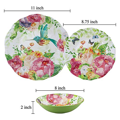 UPware-12-Piece-Melamine-Dinnerware-Set-Includes-Dinner-Plates-Salad-Plates-Bowls-Service-for-4-Rose-Garden UPware 12 Piece Melamine Dinnerware Set Includes Dinner Plates Salad Plates Bowls Service for 4 Rose Garden