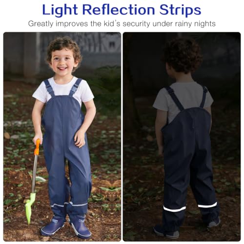 Image of SSAWcasa Kids Rain Pants, Toddler Waterproof Boys Girls Pants, Mud Dirty Proof Rain Suspender Trousers Overalls