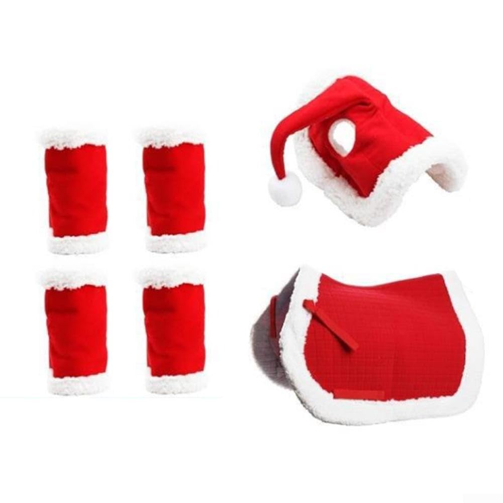 Weihnachts Pferdekostüm Set 6-tlg Satteldecke Mütze