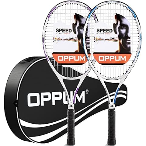 OPPUM 27" Pro Tennis Rackets -2PCS, for Adult Women and Men Student Professional Training Tennis Racquets and Beginners Rackets. (2PCS (White Blue+White Purple)) Cover