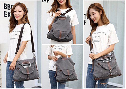 Mochila feminina de lona casual bolsa de viagem estilo retrô multifuncional lona mochila escolar gra
