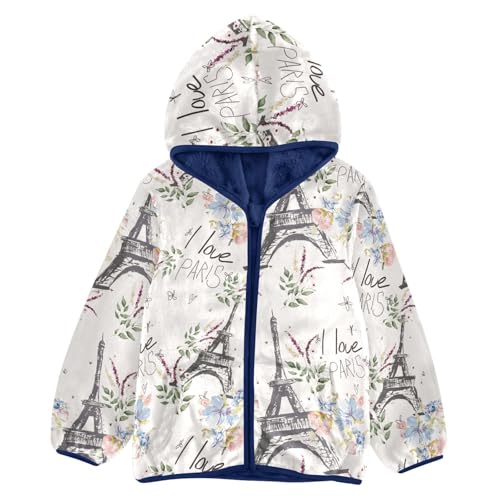 Paris Pattern Girls Fleece Jacket Girls Fall Jacket Girls Zip Up Hoodie Girls Sherpa Jacket 2-10T