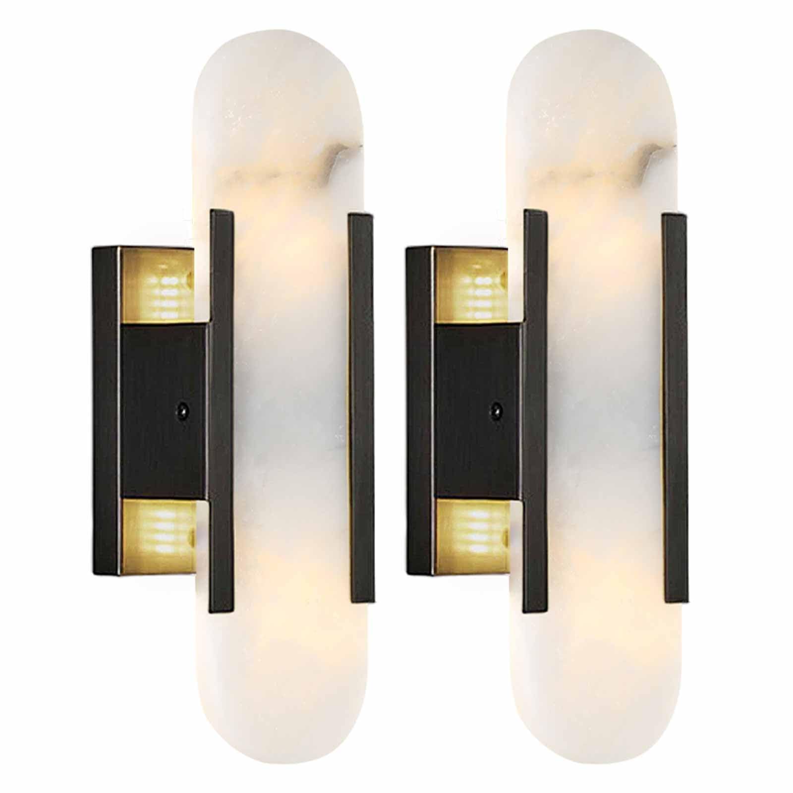 Modern Marble Wall Sconces Set of 2 Natural Alabaster Wall Lights Bathroom Vanity Lighting Stone Wall Light Bedroom Wall Mount Lighting with G4 Bulb for Living Room Dining Room Hallway