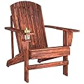 Outsunny Wooden Adirondack Chair, Outdoor Patio Lawn Chair with Cup Holder, Weather Resistant Lawn Furniture, Classic Lounge for Deck, Garden, Backyard, Fire Pit, Brown