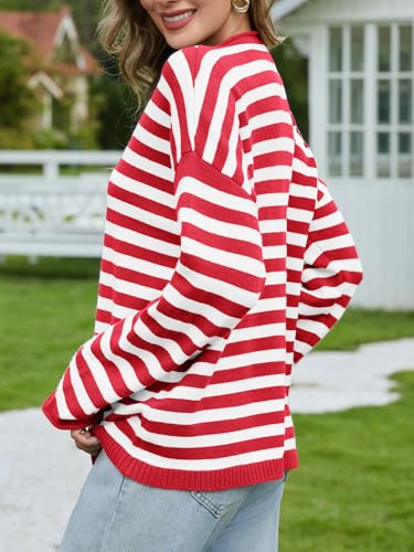 Image of UNCLECAT Womens Striped Cardigan Long Sleeve Button Down Knit Tops | 2026 Fall Winter Trendy,Casual,Cute Lightweight Sweaters,Cozy Soft,Open Front Top,loose fit