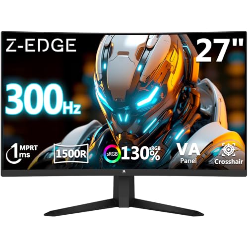 Z-Edge 27 Zoll Curved Gaming Monitor 300Hz (DP) 240Hz (HDMI) 1ms MPRT Full HD LED Monitor, 300cd/m² Helligkeit, 16:9 VA Panel, FreeSync, HDR10, HDMI 2.0 & DisplayPort 1.4, VESA Kompatibel