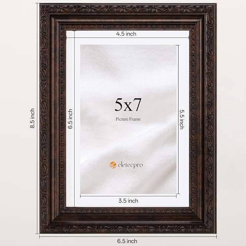 Image of eletecpro 5x7 Vintage Picture Frame, Glass Cover, Brown, 2-Pack | Display Photo 4x6 with Mat or 5x7 without, Horizontal or Vertical, Tabletop or Wall Decor