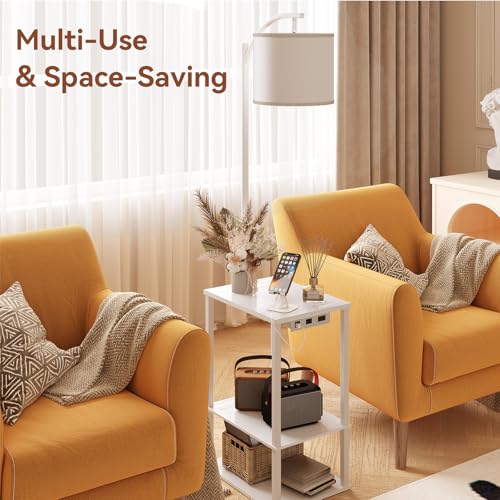 Image of SUNMORY Floor Lamp with Table, End Table for Living Room with Lamp, Shelves Side Table with Charging Station(USB & AC Port), 3 Color Temperature LED Bulb, Modern Nightstand Lamp for Bedroom, Office