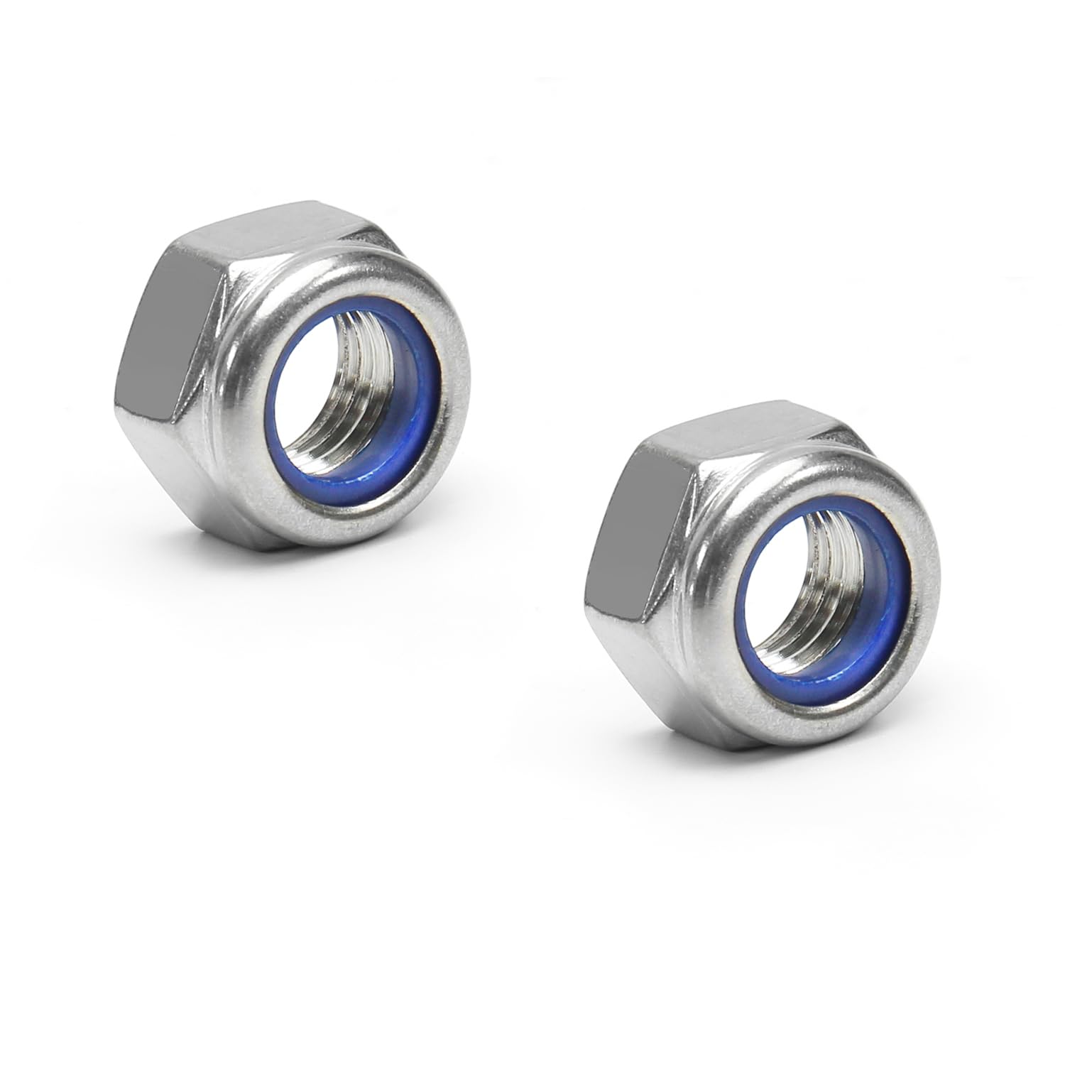 MroMax M16 x 2mm Nylon Insert Hex Lock Nuts, 304 Stainless Steel, No Surface Treatment, Pack of 2