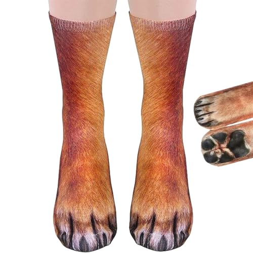 Gruvox Funny Animal Paw Socks - Dog and Happy Feet Novelty Halloween Print for Women Men - Creative Fun Cute Design